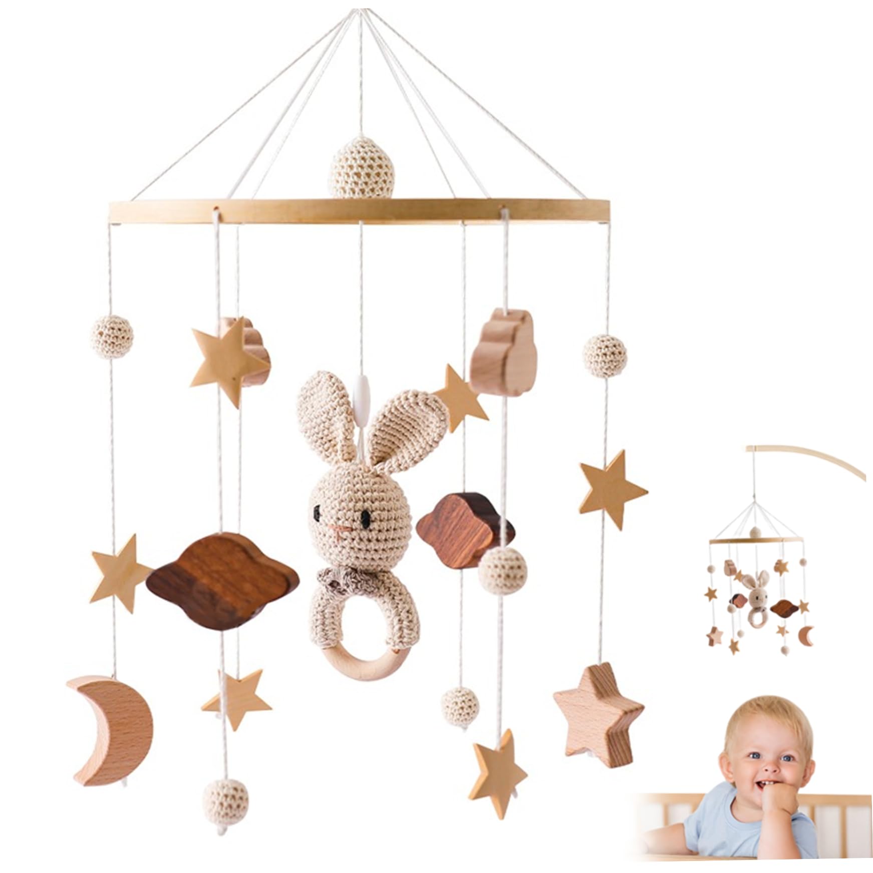 Baby Mobile Rabbit Style Crib Mobile, 3D Clouds Animals Baby Mobile, Crib Wind Chimes for Kids Room Nursery Decor Babyshower Gifts (Rabbit)