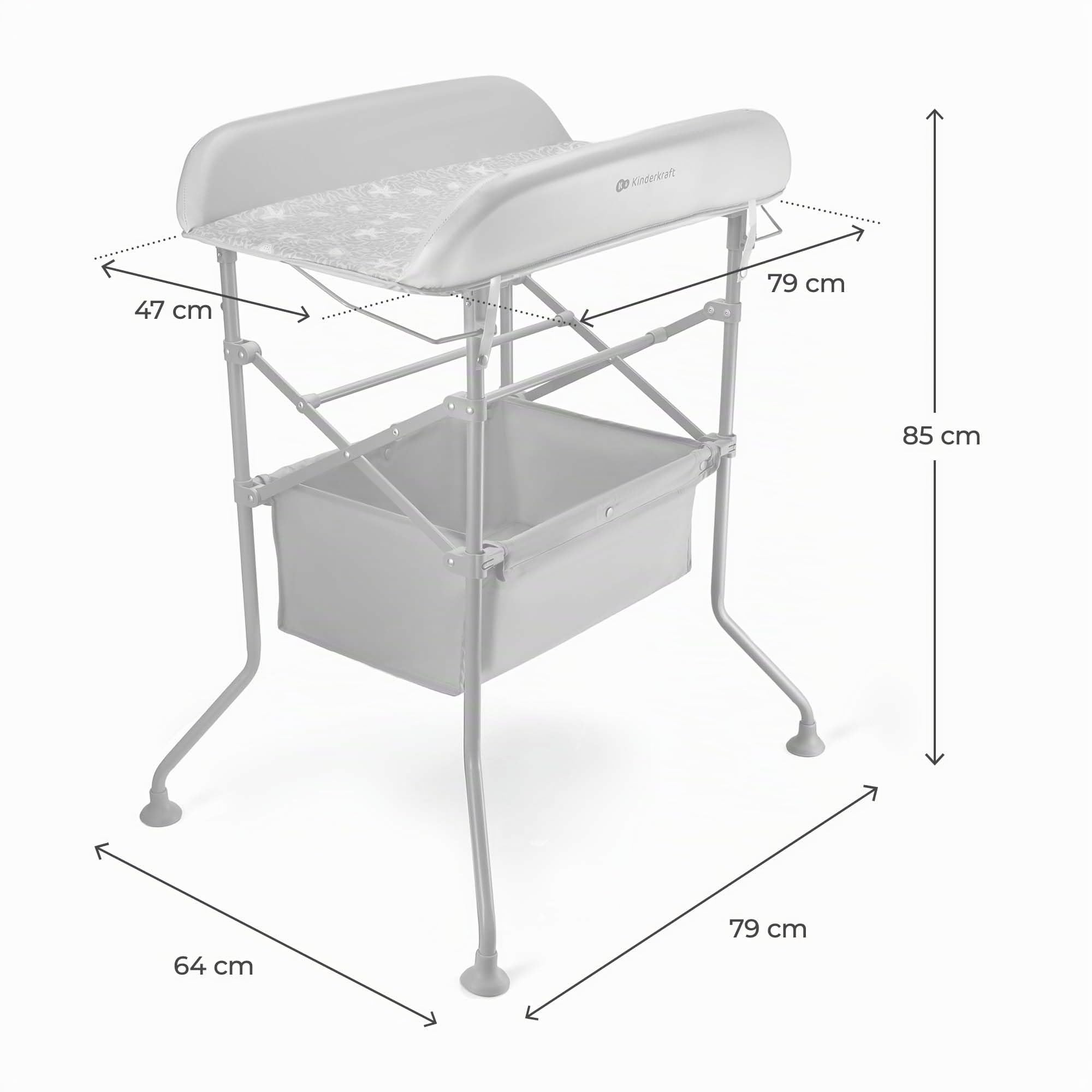 Kinderkraft BUBBLY Babywanne Badewanne mit Gestell, Faltbare Babybadewanne, Wickeltisch Regal im Set, Schnelle und einfache Montage, Grau
