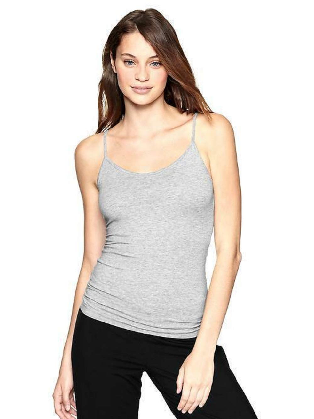 Ladies Cotton Vests Thin Strap Scoop Neck Stretch Camisole (X-Large, Grey)