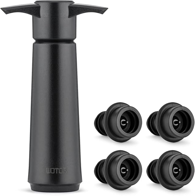 WOTOR Wine Saver with 4 Vacuum Stoppers, Wine Stopper, Wine Preserver, Reusable Bottle Sealer Keeps Wine Fresh (Wine Pump + 4 stoppers)