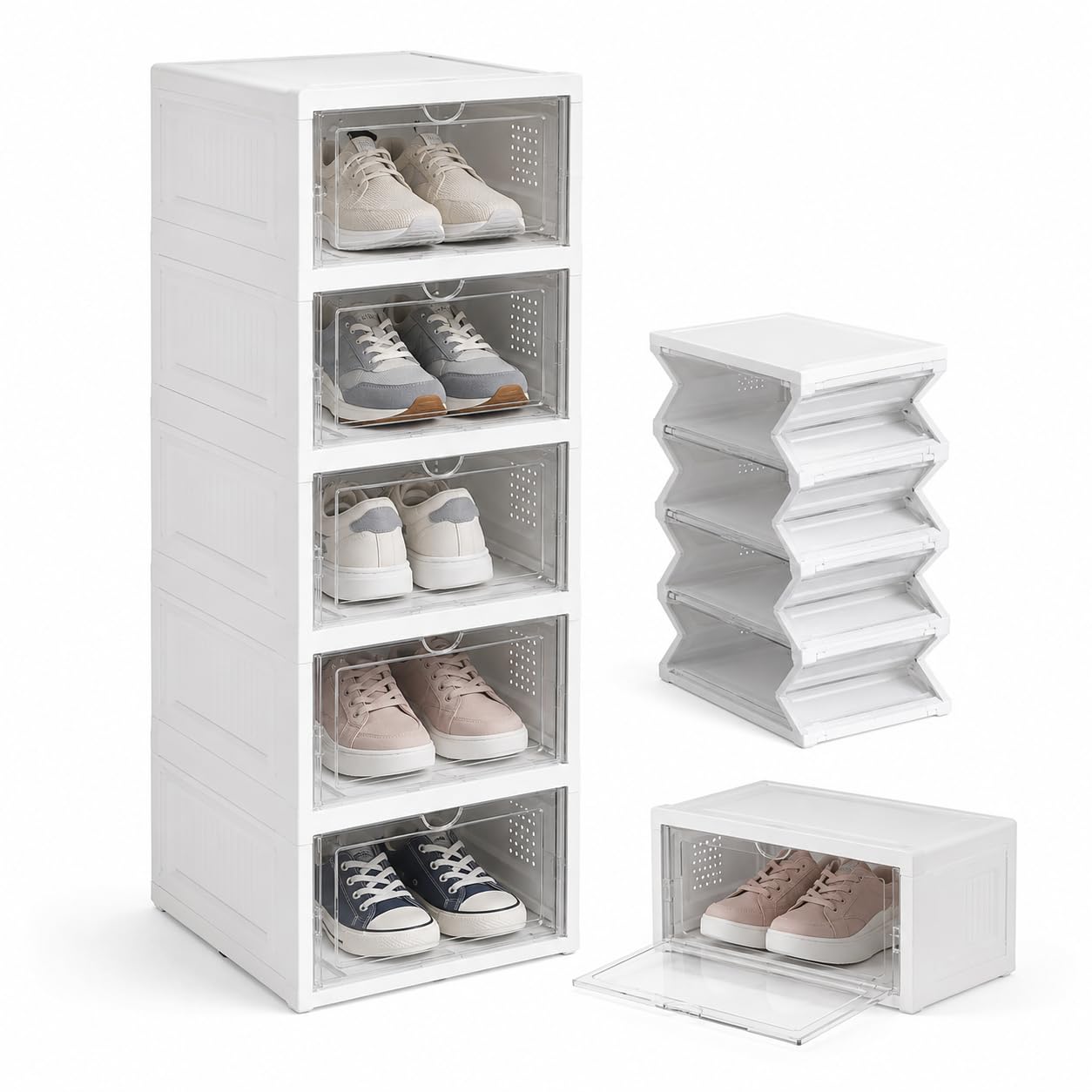 SOLEPLASTIC Scarpiera Salvaspazio Slim a 5 Scomparti - Portata 6 kg | Struttura Pieghevole a Fisarmonica, Finestre Trasparenti, Ventilata, Modulabile, Montaggio Senza Attrezzi