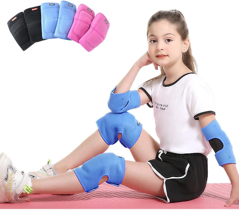 Knee and Elbow Pads Protective Gear Set for Cycling Running Volleyball Crashproof Antislip for Kids Youth Adults