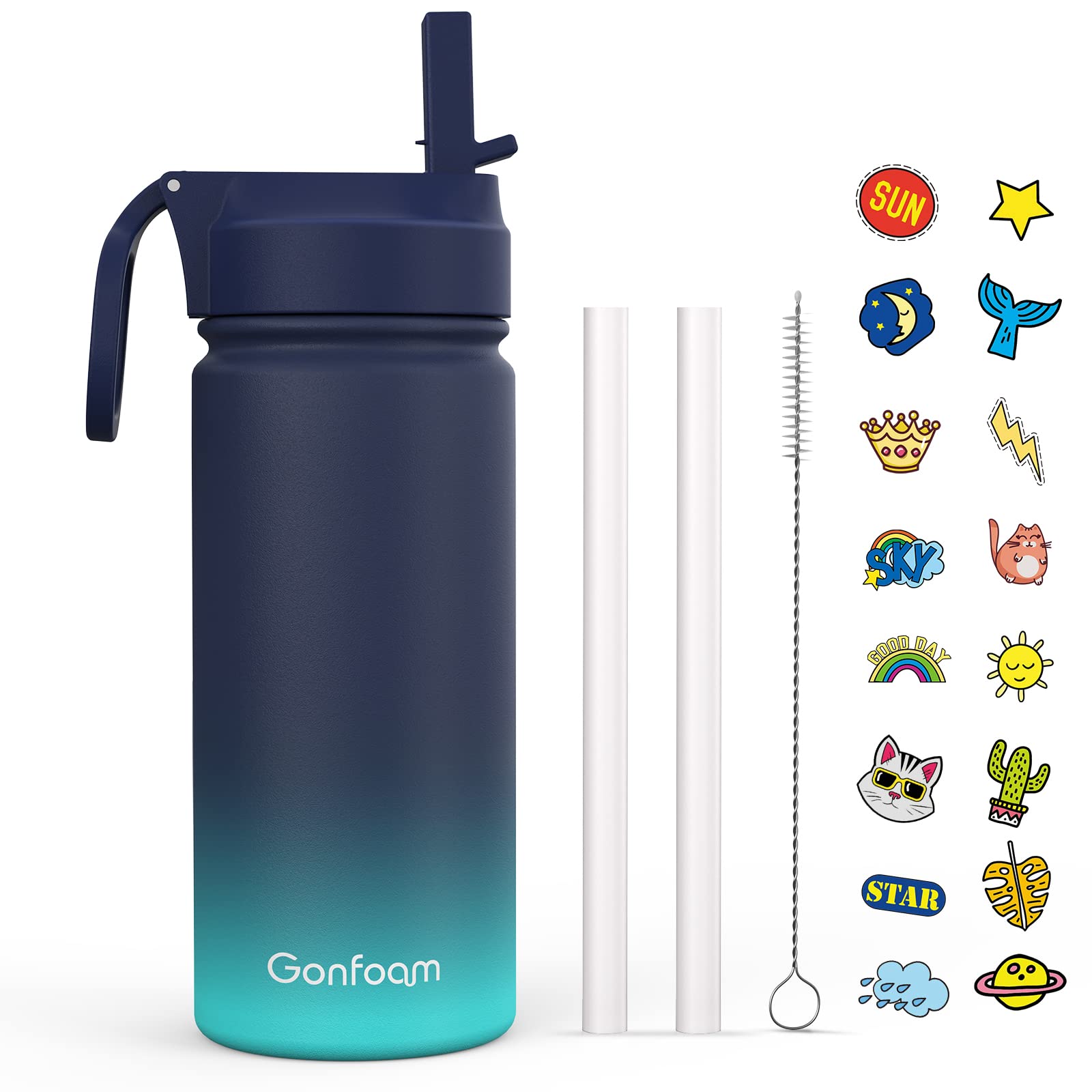 Kids Water Bottle, 16oz Water Bottles Kids with Straw and Stickers, Stainless Steel Vacuum Double Wall Insulated cup, Kids Water Bottle for School,
