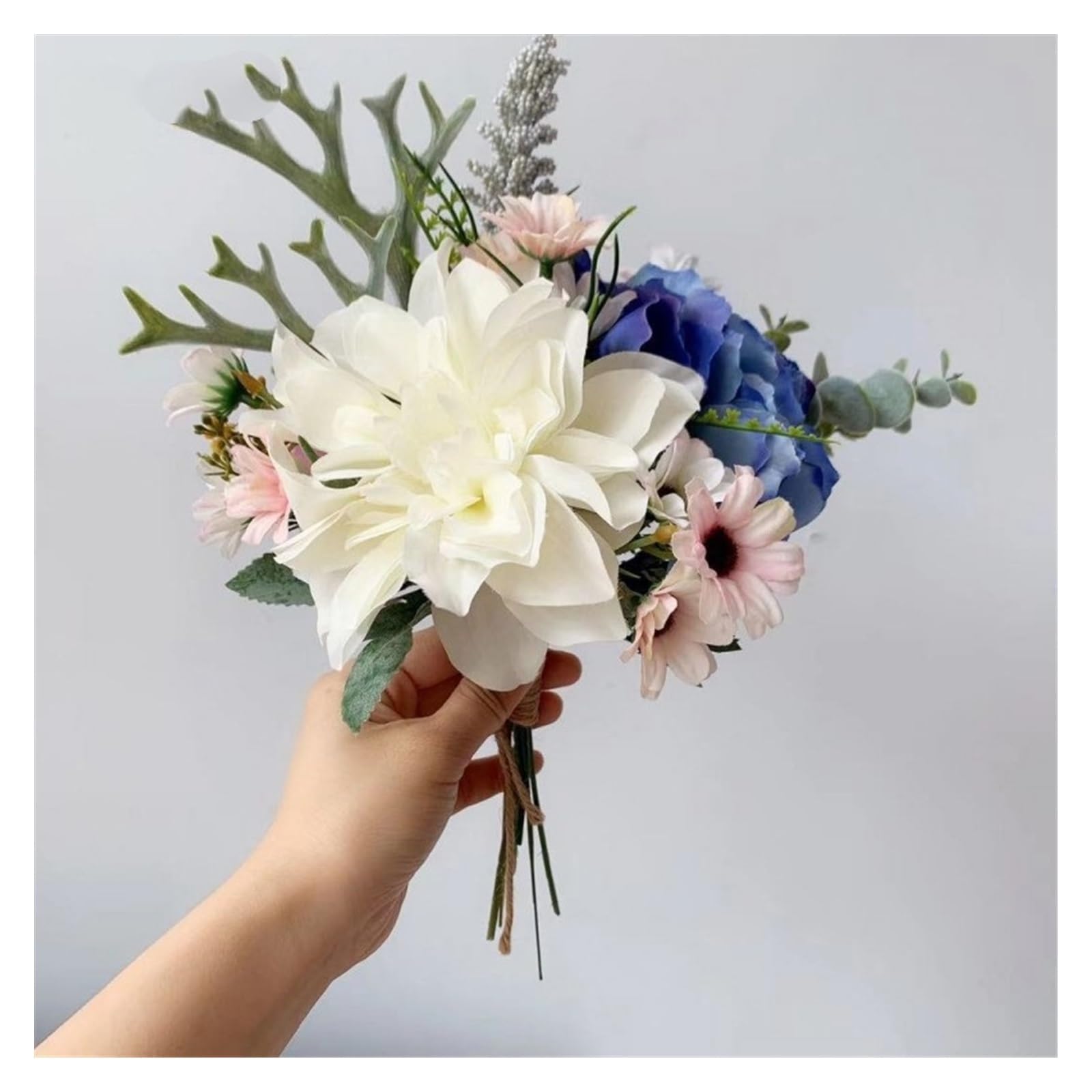 Fiori artificiali Simulazione di matrimonio Bouquet di fiori Rose artificiali Bouquet da damigella d'onore Ortensia Dalia Eucalipto Bouquet da sposa Fiori Fiore finto