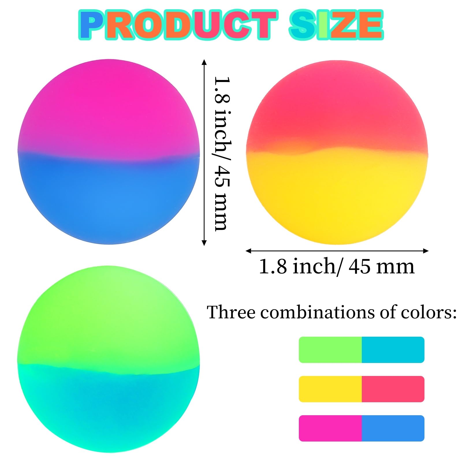 Paquete de 30 bolas inflables para niños, bolas de rebote de goma grandes de 1.8 pulgadas/1.772 in, bolas de rebote alto, colores surtidos para niños y niñas, regalos de fiesta de cumpleaños y 2