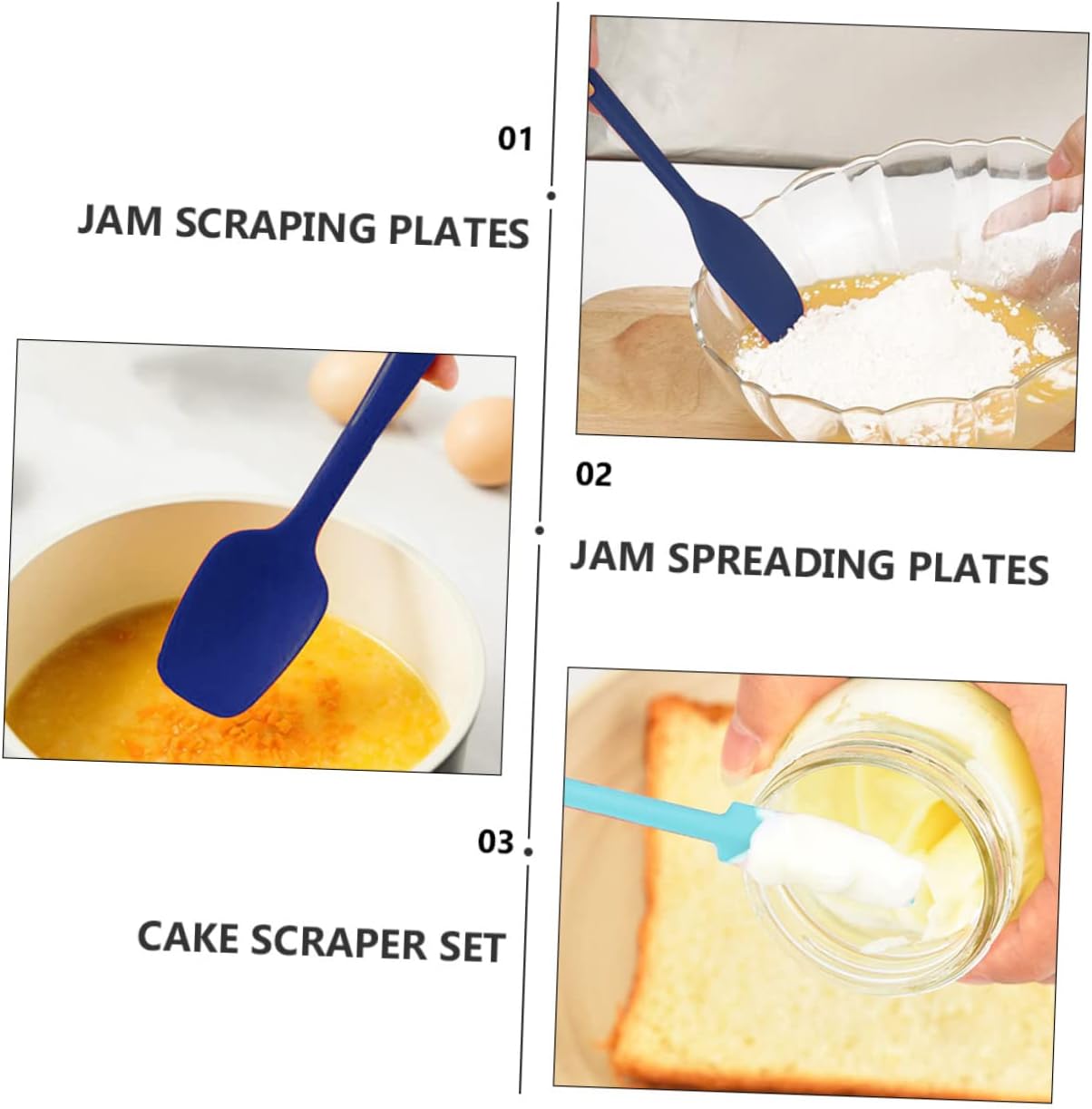 SOLUSTRE 9pcs Silicone Spatula Set Cake Scraper Set Multi-use Jam Spoons Sturdy Smooth Easy Cleaning Lightweight Safe Eco-friendly