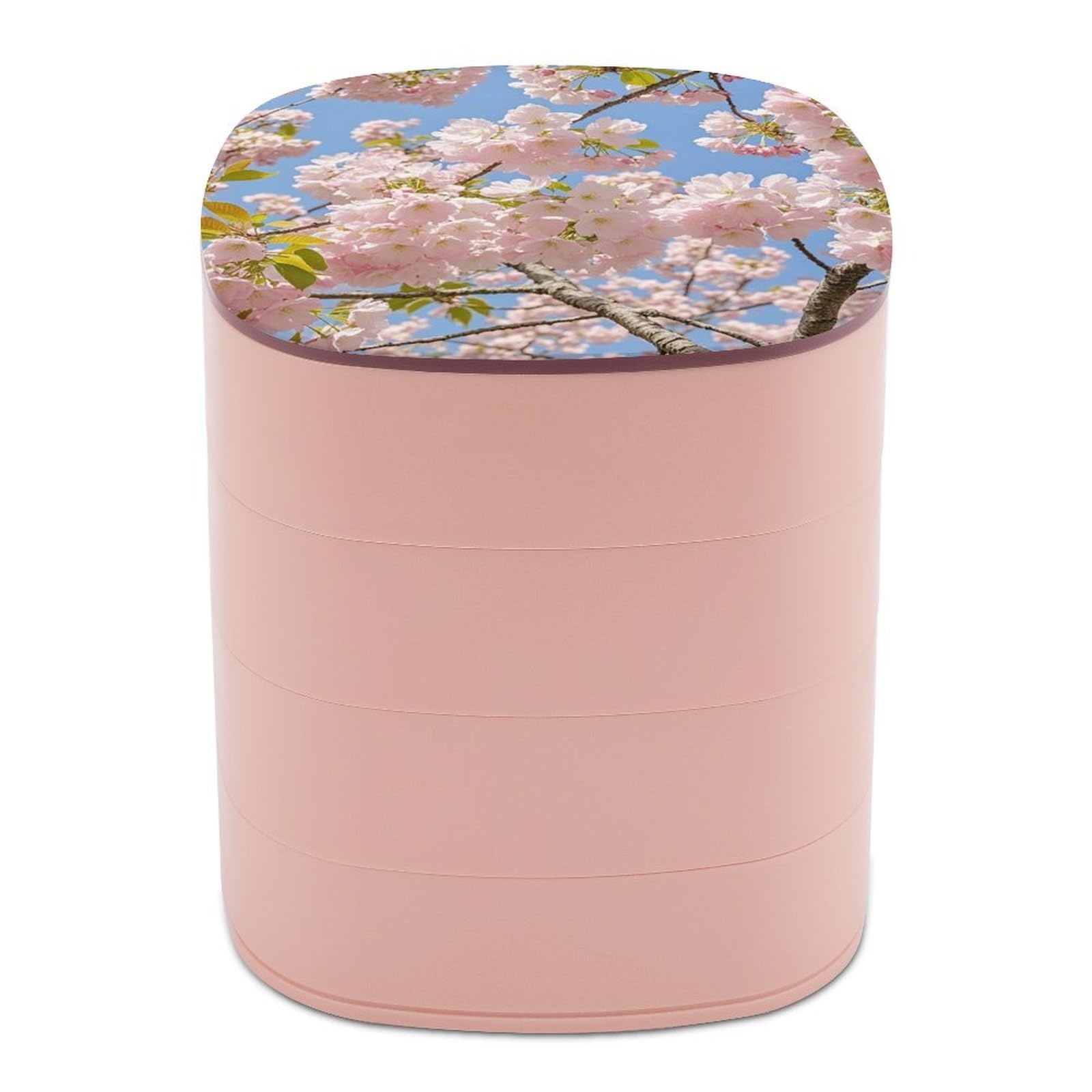 FekiLoot Rotating Cherry Blossom Jewelry Box Large Capacity Jewelry Organizer with Mirror 4 Tier Hoop Ring And Earring Holder With Lid Small Travel Jewelry Case for Women