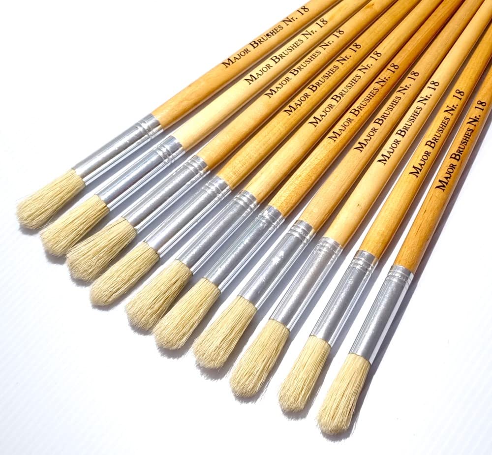 Major Brushes Hog Bristle Long Round Brushes Size 18 - Pack of 10