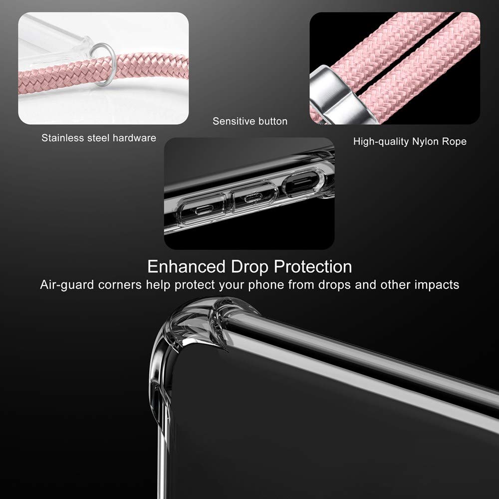 PekaTech Custodia con Collana per Huawei P30, Cover Trasparente Morbido Silicone con Cordino Case con Laccio Tracolla [Antiurto] [AntiGraffio] [ Antiscivolo] TPU Cover con Collana, Rosa