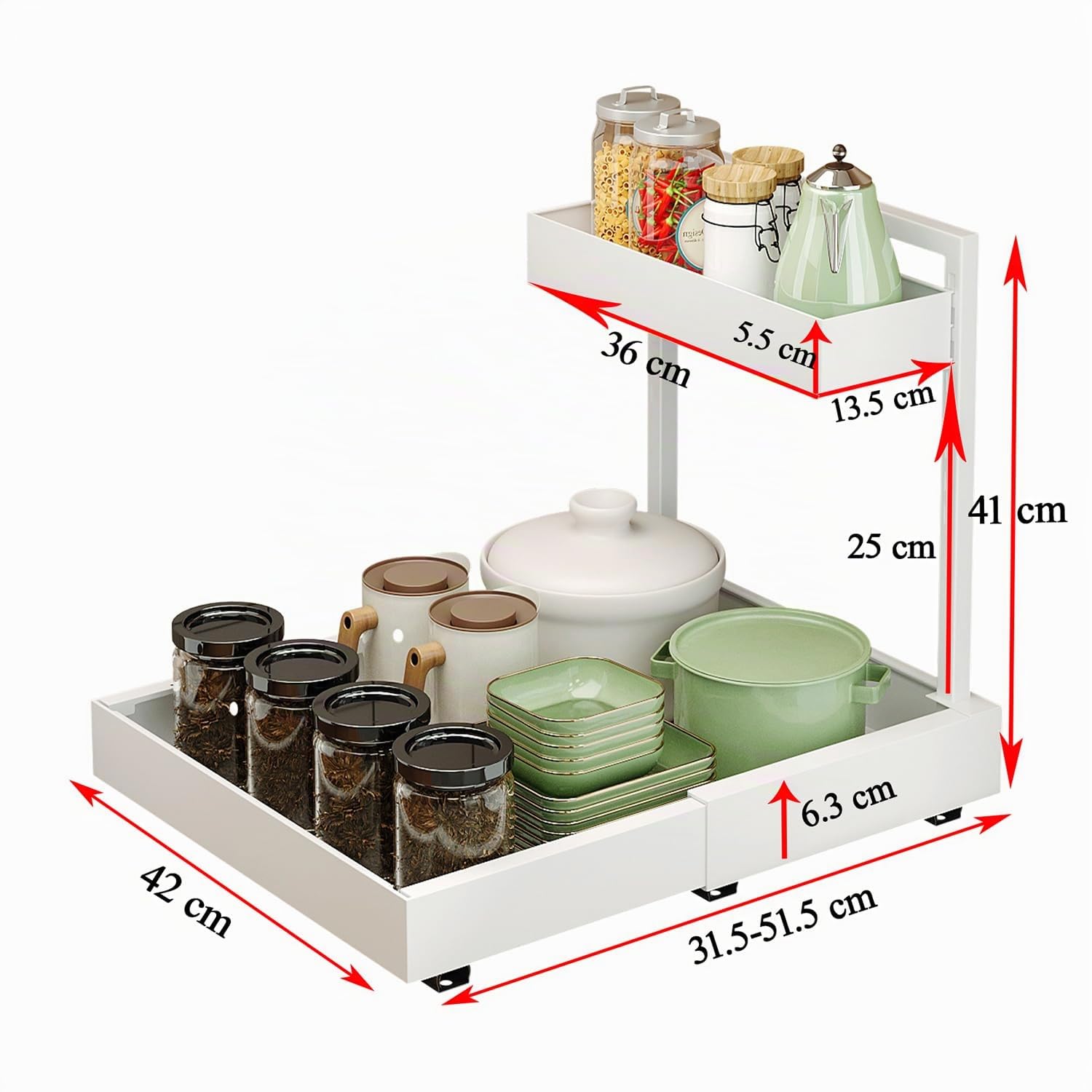 YunNasi Extensible Rangement Sous Evier, Organisateur Cuisine 2 Niveaux, Rangement et Organisation de Cuisine, Tiroir Coulissant Cuisine pour Salle de Bain, Armoire, Placard (Blanc)