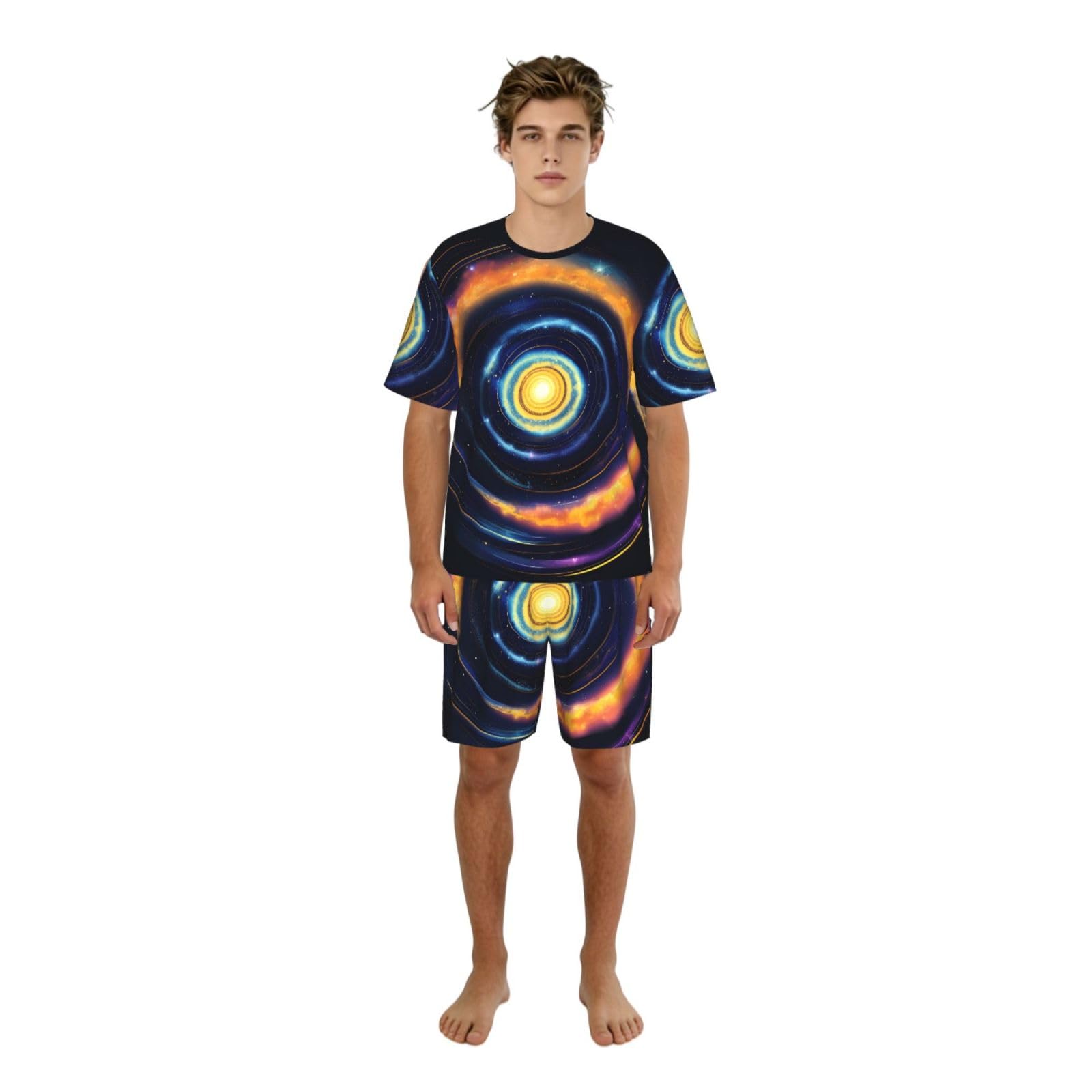 Space Spiral Cosmic Energy Print Classic - Conjunto de pijama para hombre, pantalones cortos de pijama suaves para hombre, perfecto para noches de verano