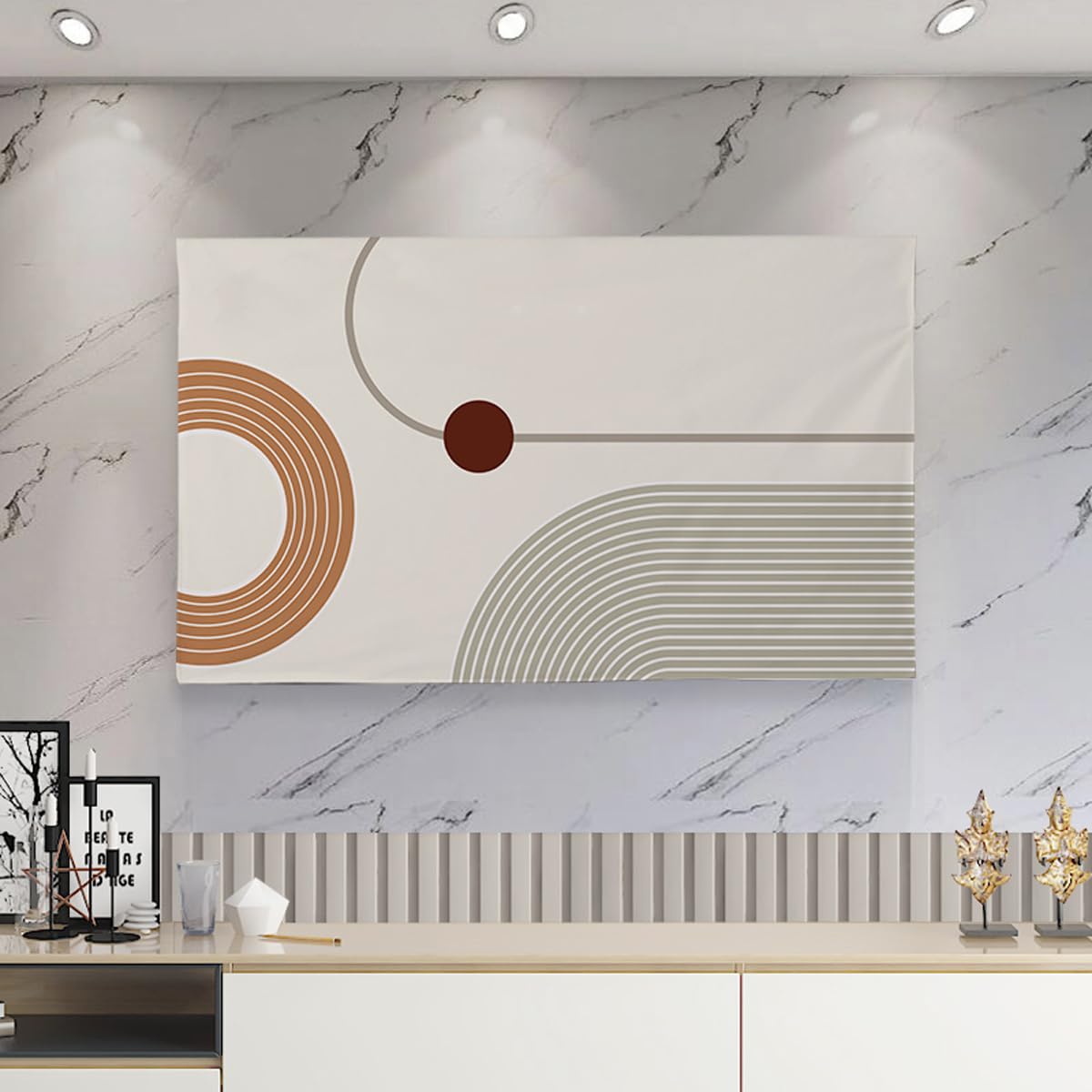 Television cover, 32-75 Inches TV Cover, Painting Pattern Television Cloth Modern Art Wall-Mounted Dustproof Screen Protector Dust Proof ,Color:C)(B,65in(150x90cm))