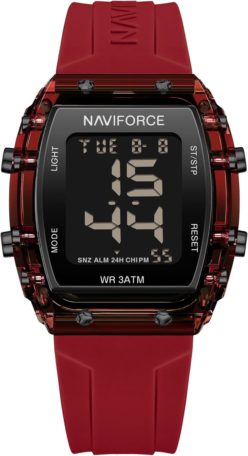 NAVIFORCE Digital Multi-Function Watch for Men,Fashion Waterproof Sports Women Watches and Mens,Colorful Silicone Band,Men's Gifts,Women's Gift, Red, NF7102-RR
