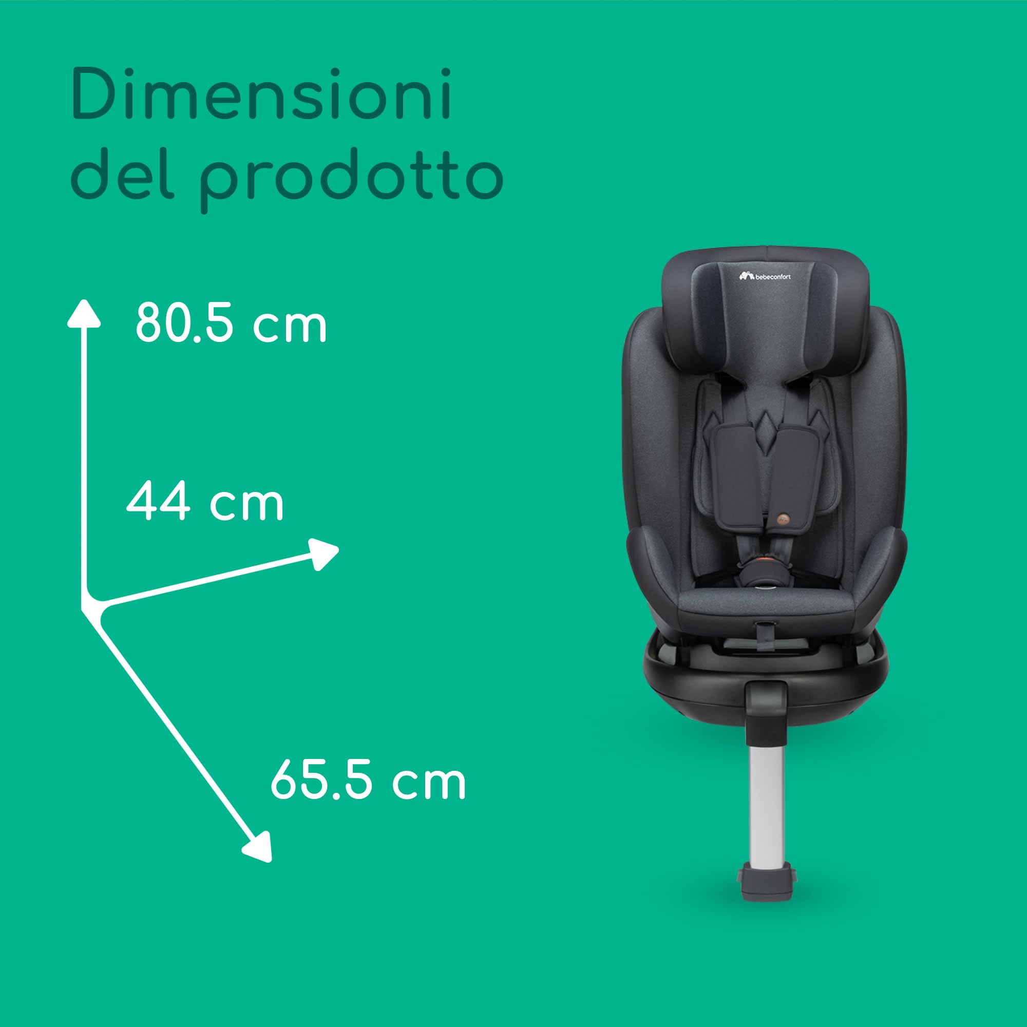 Bebeconfort EvolveFix Plus i-Size 360 Girevole, Seggiolino Auto 0-36 kg Isofix, 0-12 Anni, 40-150 cm, Seggiolino auto Reclinabile 4 Posizioni, Regolabile in Altezza, Tessuti Traspiranti, Tinted Black