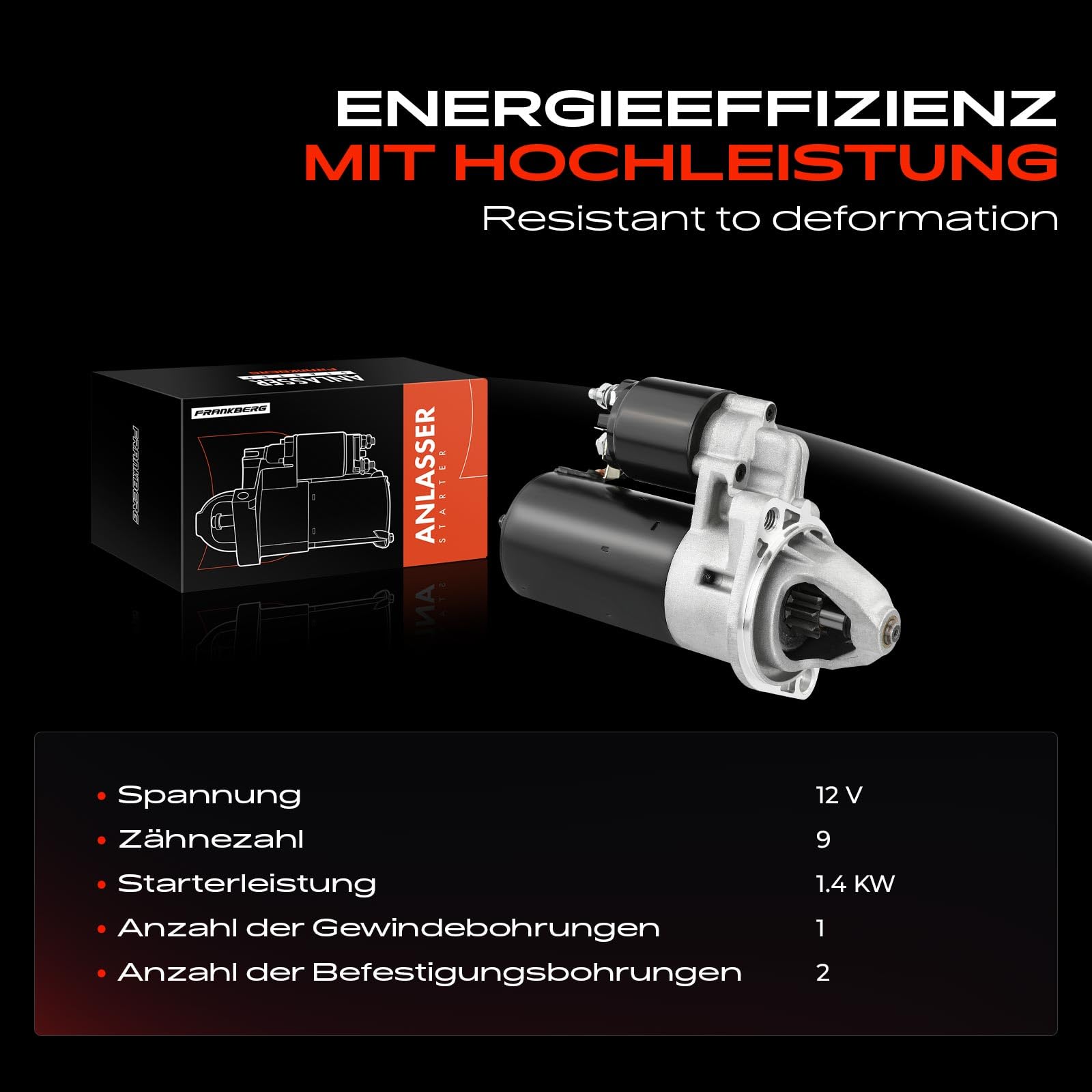 Frankberg Anlasser Starter Anlasser Auto Benzin 1,4 KW/12 V/9 Zähnezahl