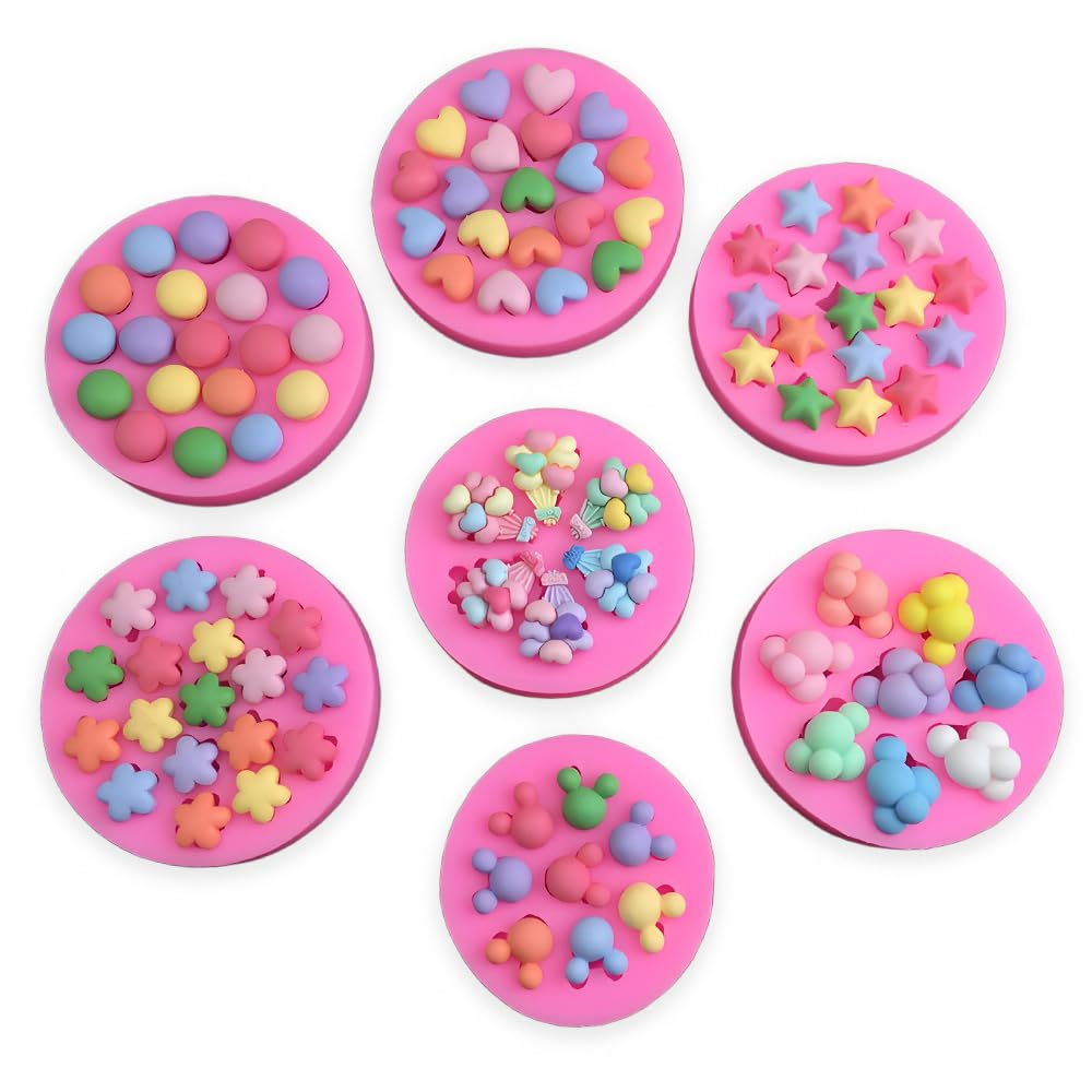 7 mini estrellas, globos, nubes, corazones, formas de flores, moldes de silicona para pasteles, fondant, galletas, chocolate, postre, decoración de magdalenas
