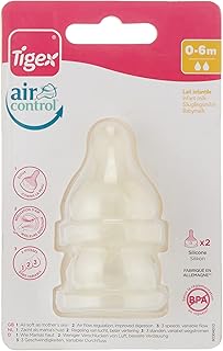 Tigex 2 Tétines pour Biberon Silicone Anatomique Ventilé Air Control 0 / 6 mois
