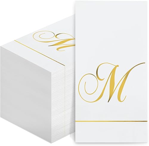 Pasimy 100 servilletas con inicial, servilletas con monograma para invitados, toallas de papel con letras doradas, desechables, elegantes, toallas
