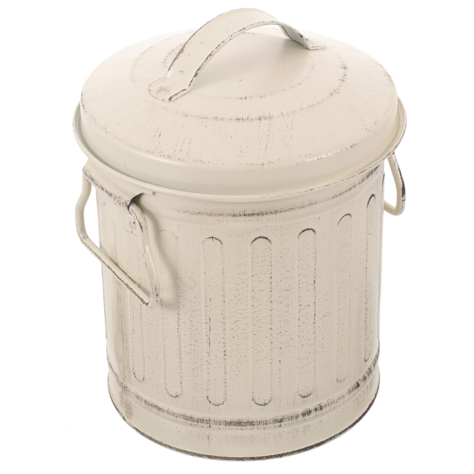 Secchio 1 Cenere Stufa Coperchio con Ferro in Beige Pezzo | Stile Vintage, Grande Capienza, Uso Domestico Interno e Focolare, Lavorazione Curata