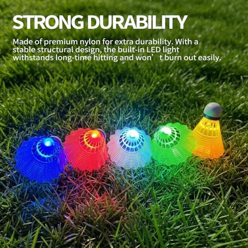 Image of Glow in The Dark Badminton Birdies,LED Badminton Shuttlecocks for Family Backyards Practice,4 /5 /6 PCS Nylon /Goose Feather Long Lasting Light Up Birdie Balls Set for Indoor Outdoor Sports