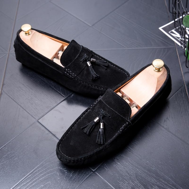 Mens Loafers Round Toe Solid Color with Tassel Suede Vamp Driving Loafers Comfortable Flexible Anti-Slip Party Prom Slip On4
