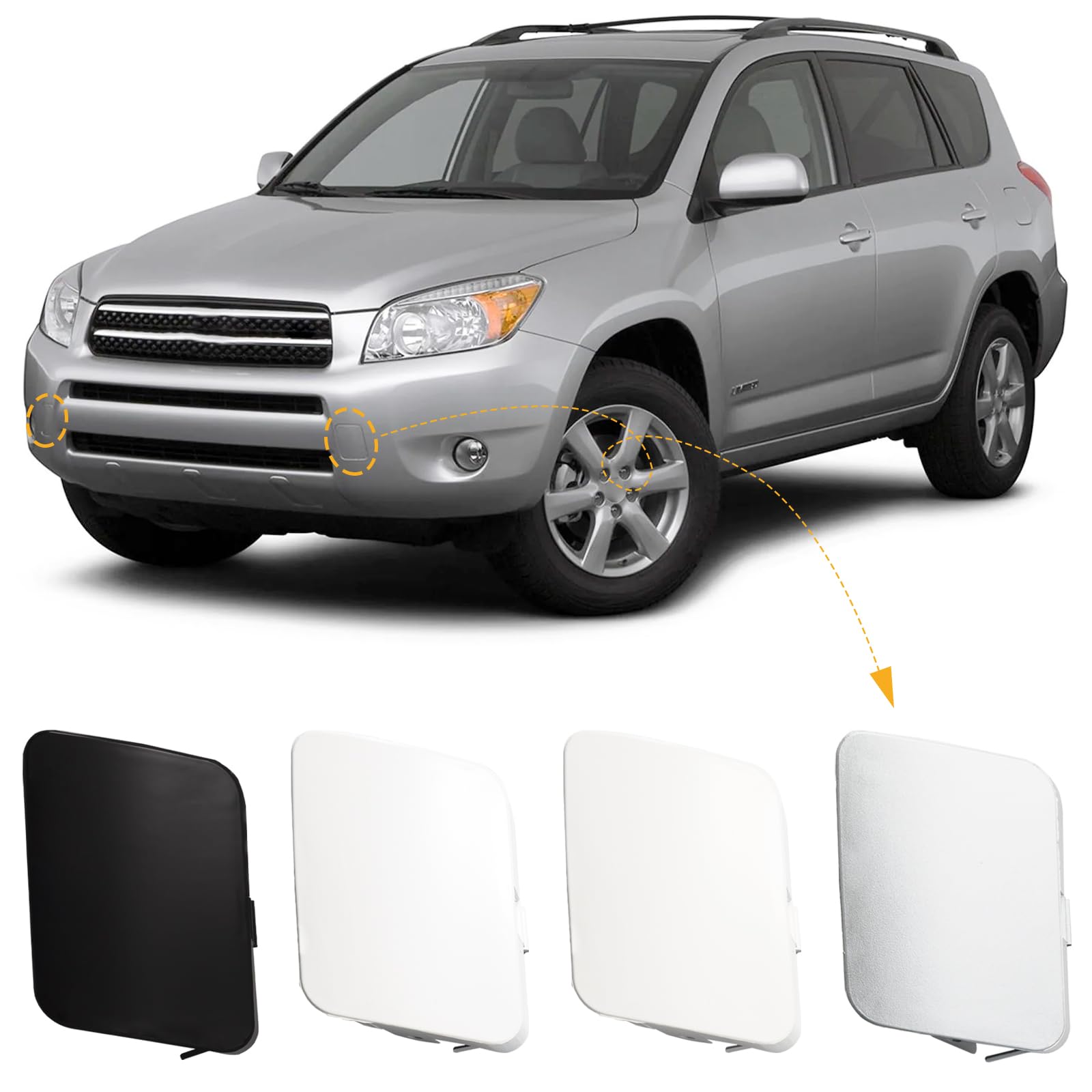 CZShiYue Car Front Bumper Tow Hook Cover Cap Towing Eye Fit for Toyota RAV4 2006 2007 2008 Trailer Cover 53286-42931 53285-42930 (White, Right Passenger Side)