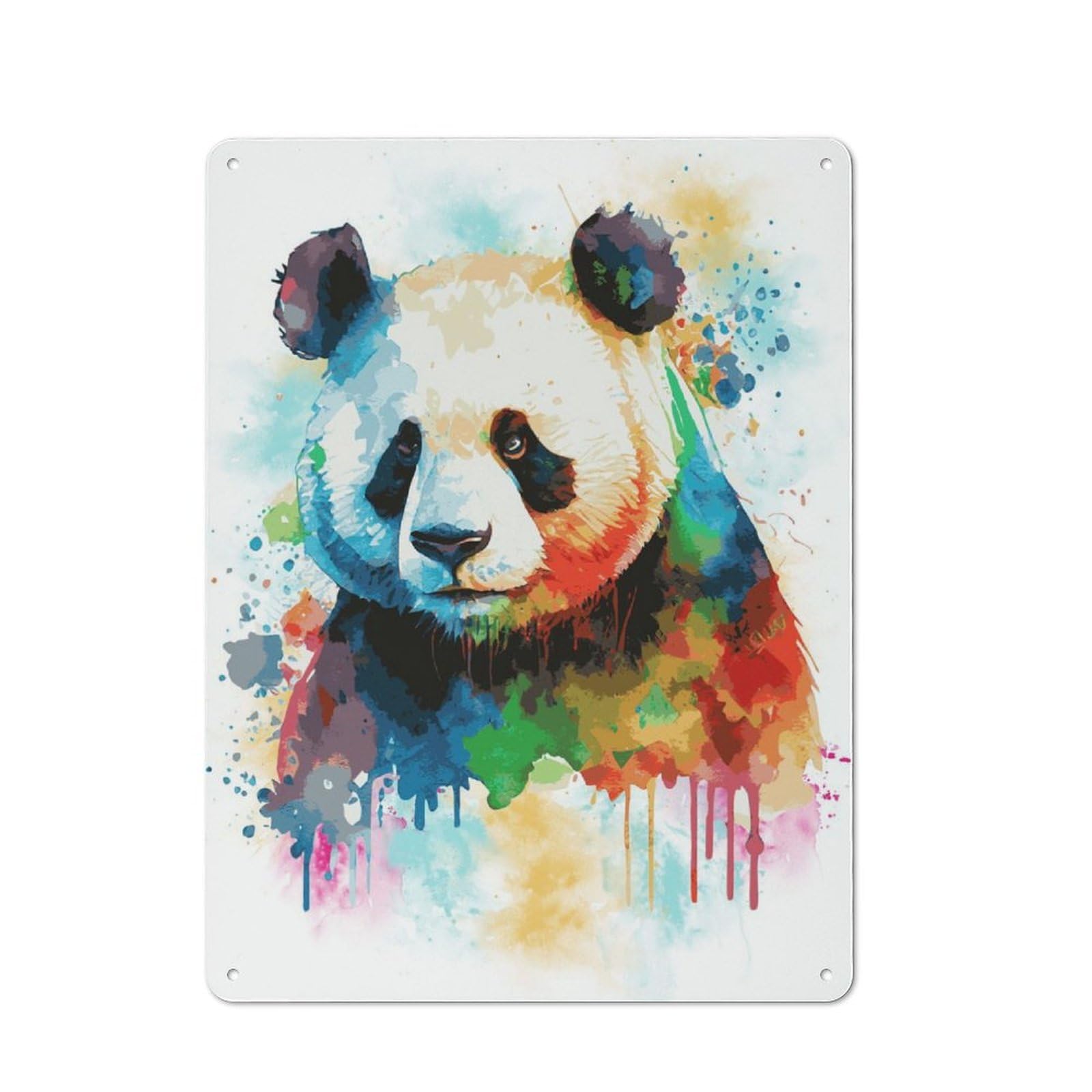 Watercolor Panda Painting Retro-style Tin Wall Plaque 40x30cm for Living Room Wall, A Metal Wall Feature for Living Rooms And Feature Walls