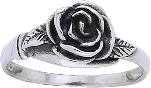 Anillo pequeño de plata de ley con detalle de rosa (tamaños 3, 4, 5, 6, 7, 8, 9, 10, 11, 12, 13, 14, 15)