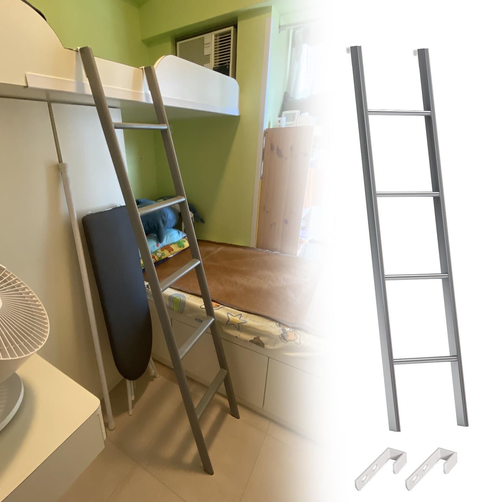 Escalera de cama para litera con ganchos estables y soporte de 150 kg para autocaravana de 160 cm