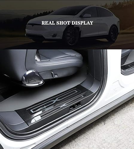 Miniatura 5 de Placa de acero inoxidable para puerta Tesla Model X 2016-2020, accesorios de automóvil, fibra de carbono de imitación (paquete de 6)