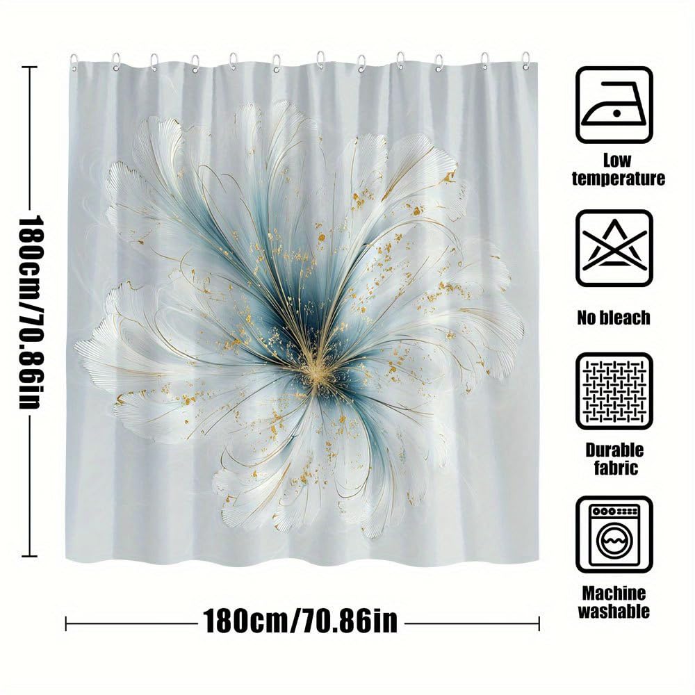 Extra Langer Duschvorhang mit Blumenmuster,eleganter Duschvorhang im Landhausstil mit Farbverlauf von Weiß zu Blau,maschinenwaschbar,aus Polyestergewebe (165 x 165 cm/65 x 65 Zoll (B x H)