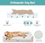 COZY KISS Orthopedic Dog Bed for Extra Large Size Dog, XL Bolster Pet Couch with Waterproof Lining, U Shaped Foam Anti-Slip Bottom Sofa with Washable Removable Cover, 112x81x18cm, Beige