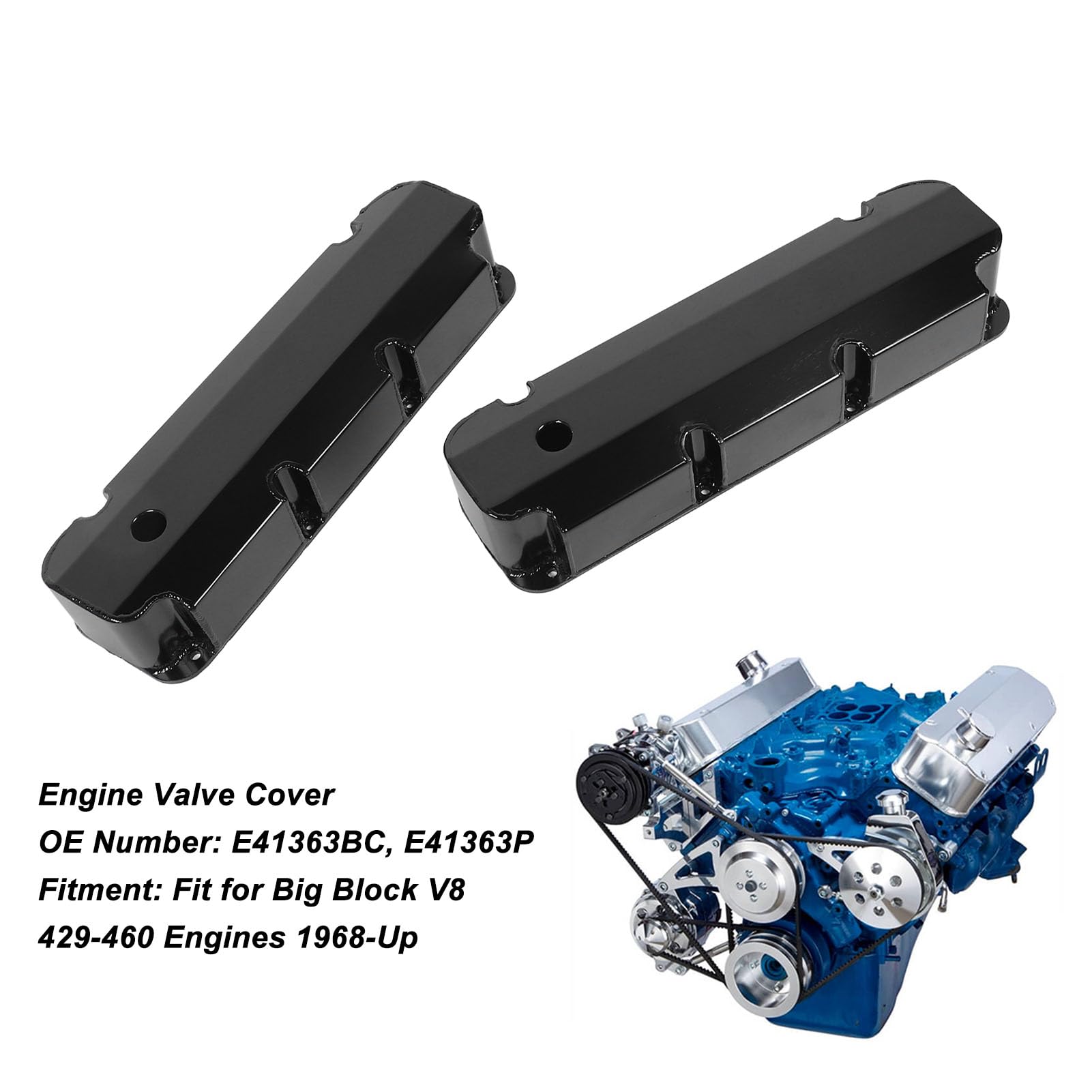 Yctze Tapa de Válvula de Motor de Automóvil E41363BC E41363P Tapa de Válvula de Motor de Automóvil de Aleación de Aluminio con Orificio para Motores Big Block V8 429‑460 de 1968 y