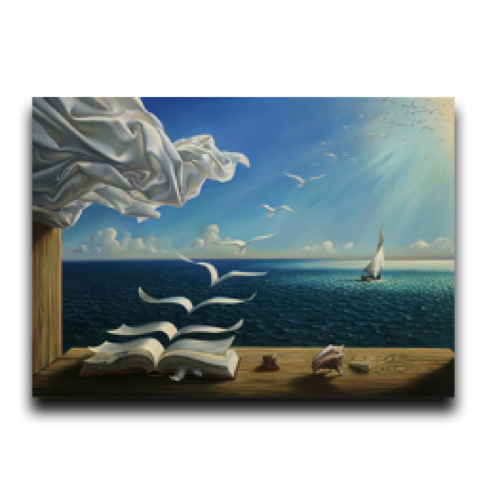 TITINGLUCK The Waves Book Barca a Vela di Salvador Dali Quadro su Tela Paesaggio Poster e Stampe Immagini da Parete per Soggiorno 40x70cm(16x28in) con Cornice