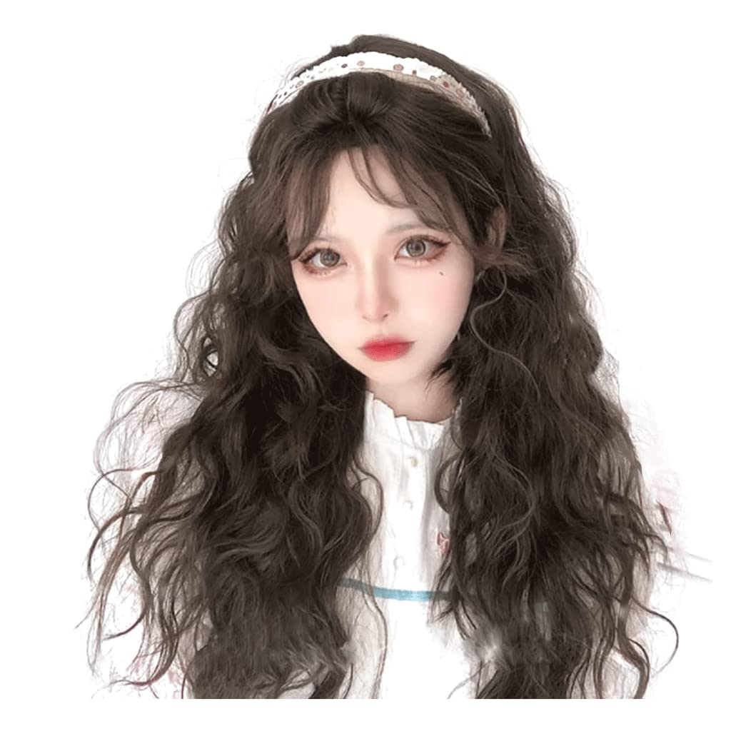 parrucca realistica Parrucche stile ragazza alla moda Parrucche ricci lunghe in fibra con frangia Parrucche da ragazza per l'uso quotidiano Servizi fotografici 24 pollici / 60 cm eleganza naturale