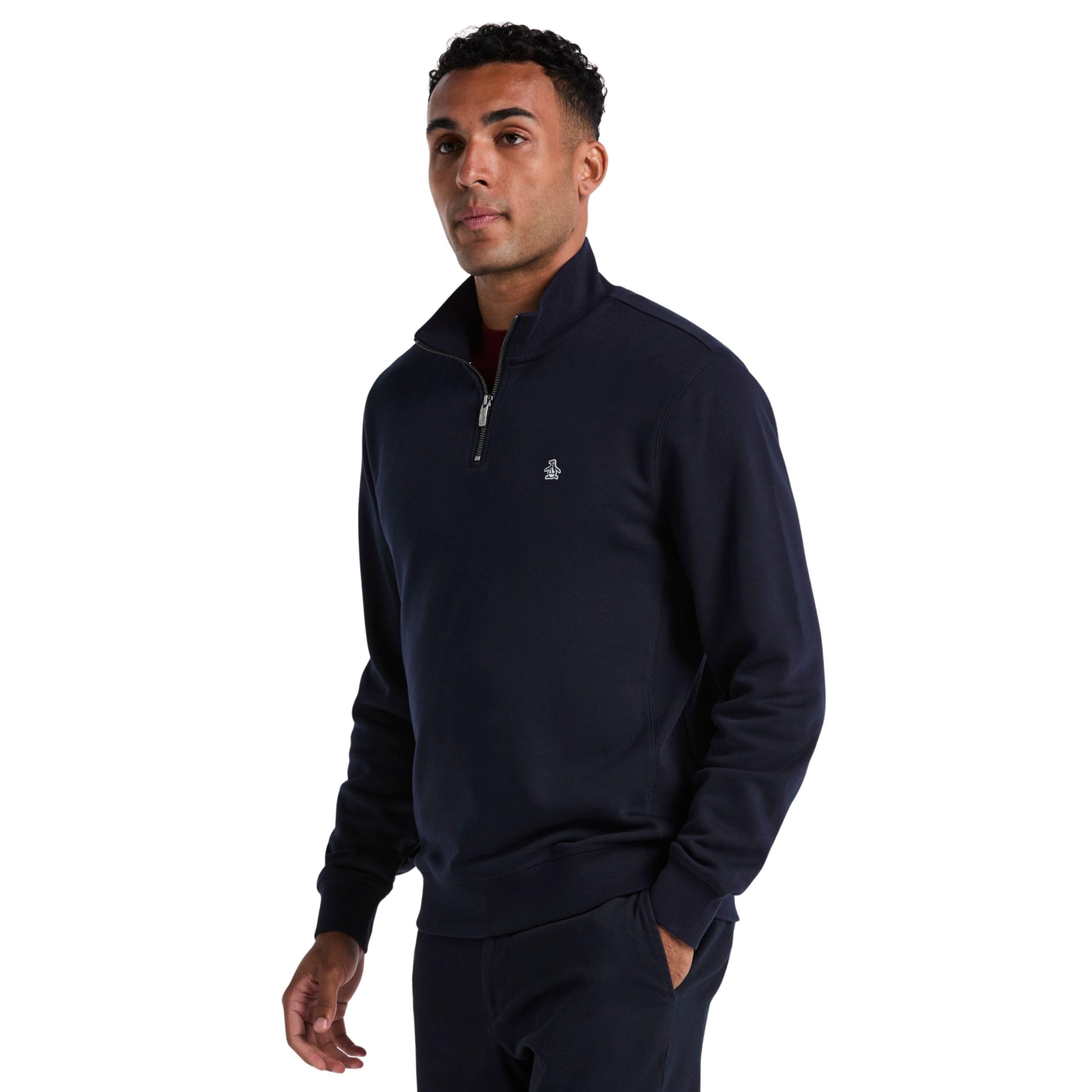 Original Penguin Men's ORG FLC QTR Zip STIC Sweatshirt, Dark Sapphire, XL