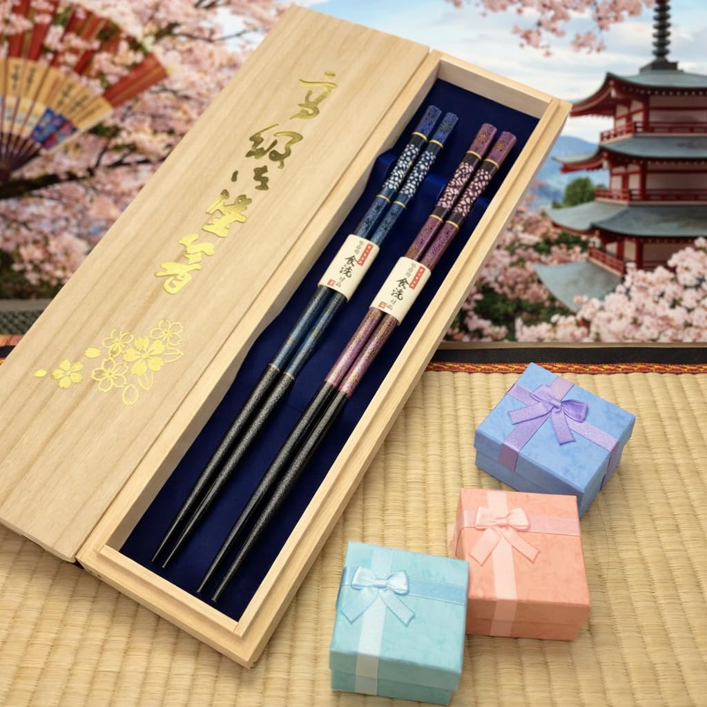 Premium Japanese Chopsticks Reusable 2prs Set [ Made in Japan ] Traditional Lacquer Art Wooden Chopsticks C (Galaxy BL/PU(MK009)) — Amazon image 4
