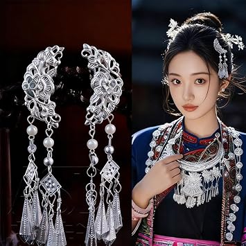Hanfu Hair Accessories Chinese Decorative Hair Clips, Silver, 1 Pair