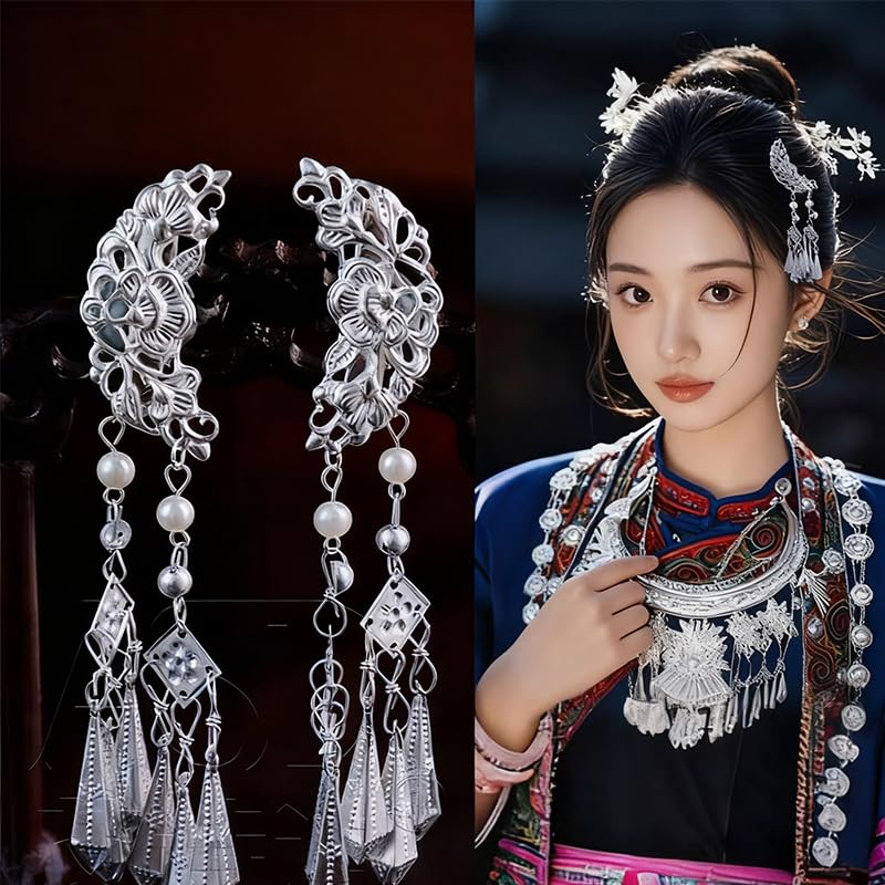 Hanfu Hair Accessories Chinese Decorative Hair Clips, Silver, 1 Pair