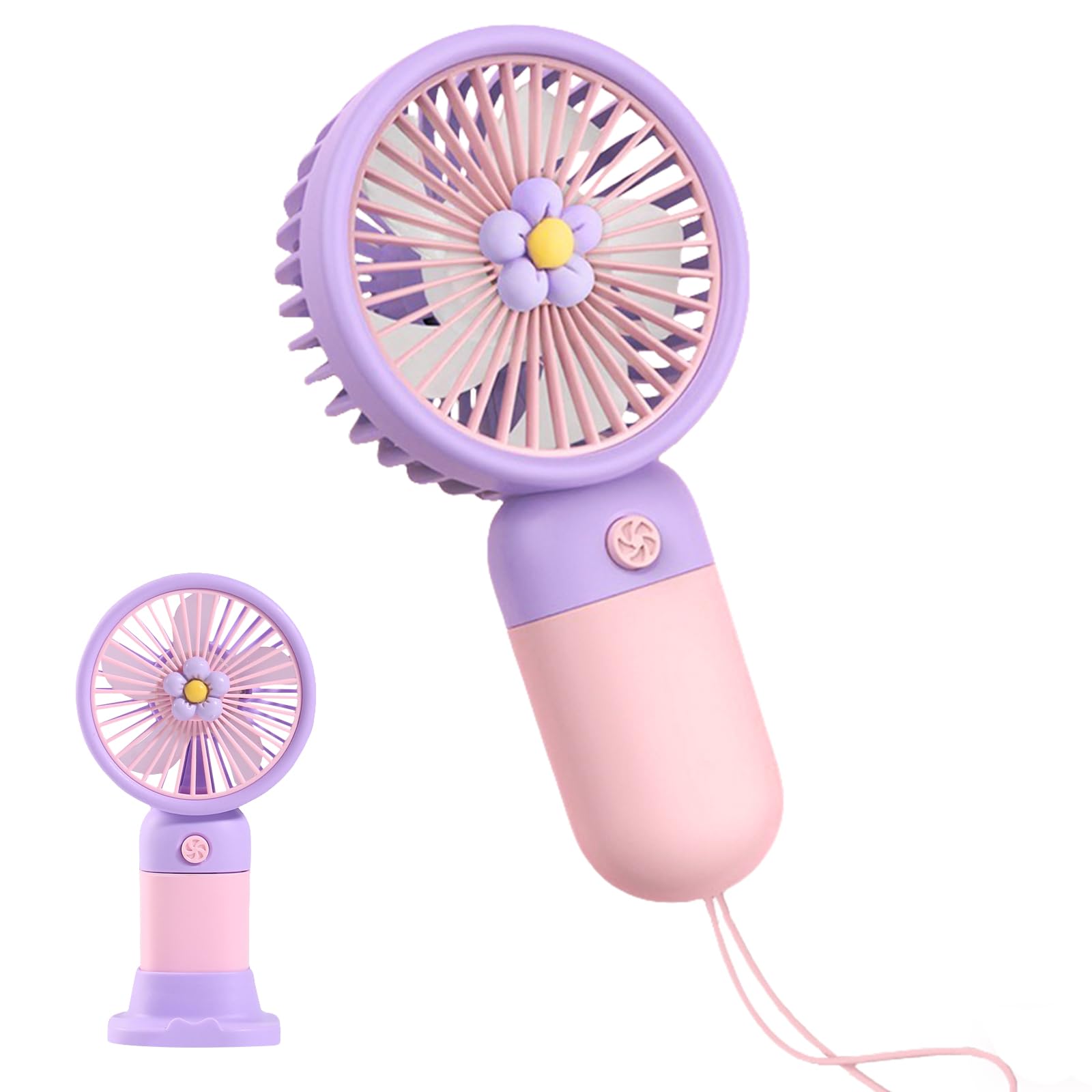 Mini Handheld Fan, Cute Portable USB Rechargeable Fan, 3 Speed Silent Small Personal Fan with Lanyard Base, Pocket Size Desk Fan for Travel, Outdoor, Office, Home, Kids, Girls (Cherry Blossom Pink)