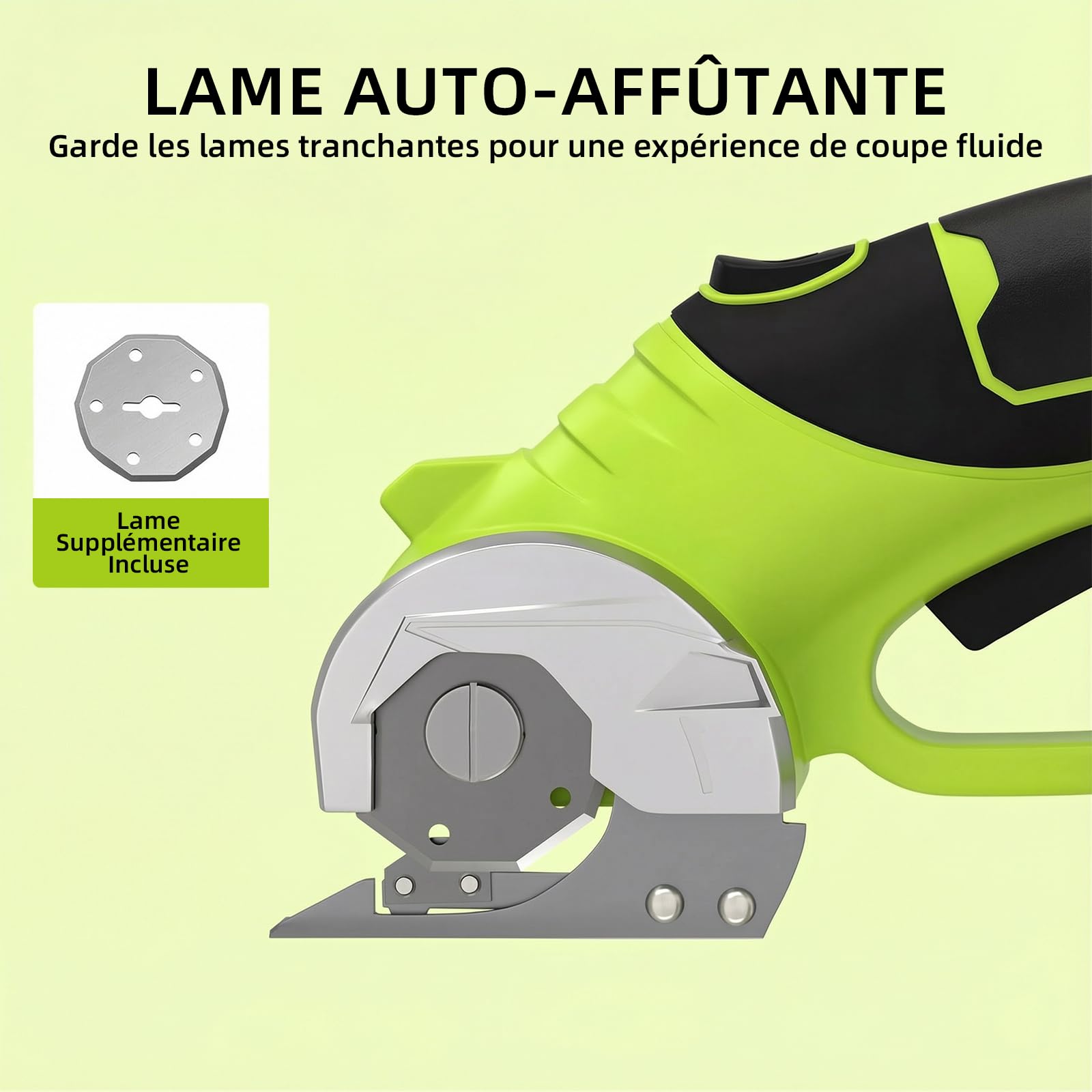 Ciseaux Électriques Sans Fil, Coupe-Boîte Électrique Rechargeable 4V pour Carton, Coupe-Carton Robuste pour Tissu, Cutter Rotatif avec Lumière LED pour Artisanat, Cuir, Plastique ou Tapis – Vert