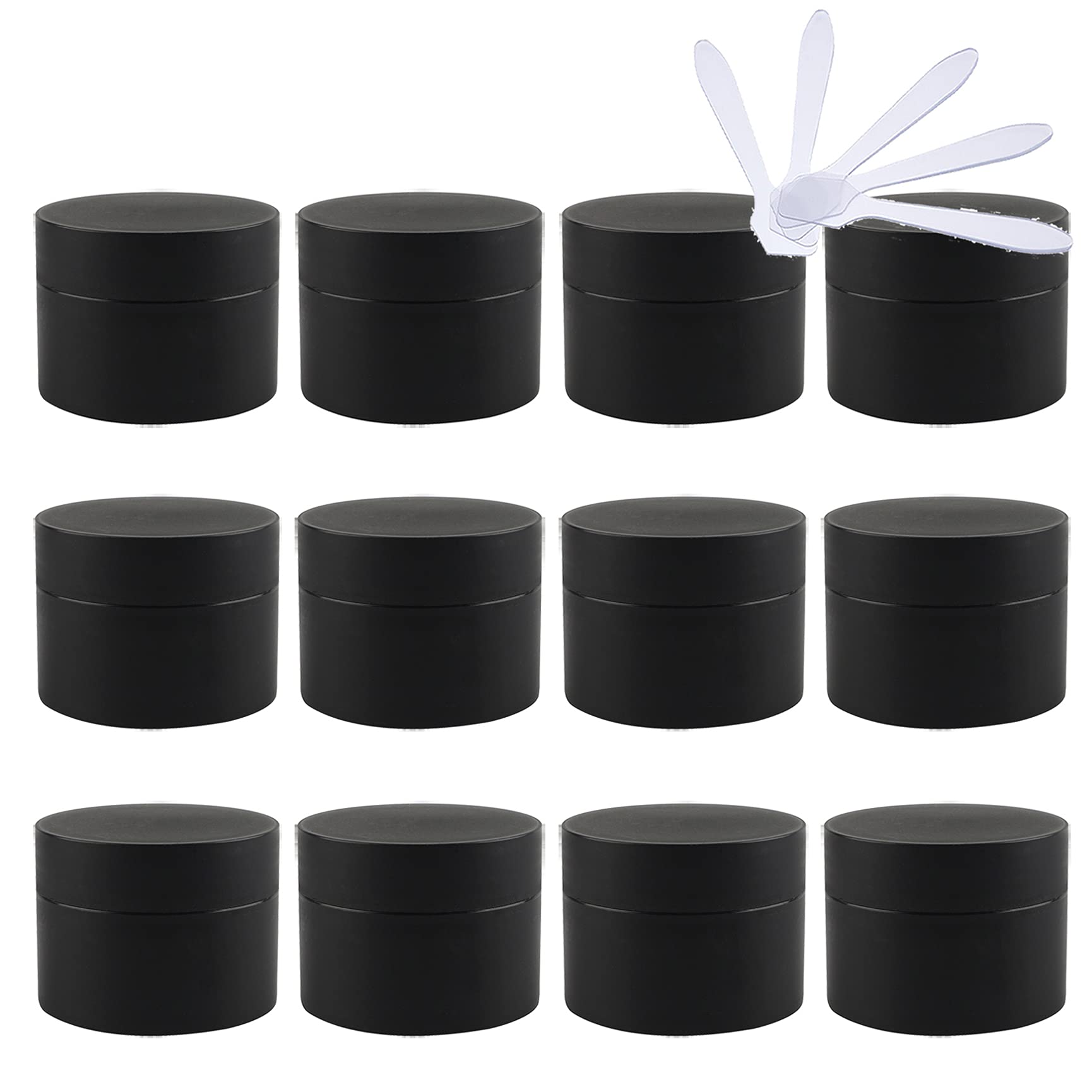 48 Stück Leere 30 g Matt Schwarz Kunststoff Cremedose Schraubdose 30 ml Leerdose Kosmetische Behälter Dosen Gel Tiegel Kosmetikbehälter Töpfe mit 6 Stück Löffel