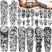 Shegazzi 24 Feuilles Grand Bras Manche Complète Tatouage Ephemere Femme Homme, Guerrier Lion Tribal Faux Tatouage Temporaire Adulte, 3D Noir Aigle Fleur Boussole Crâne Tatouages Éphémère Jambe Cuisse