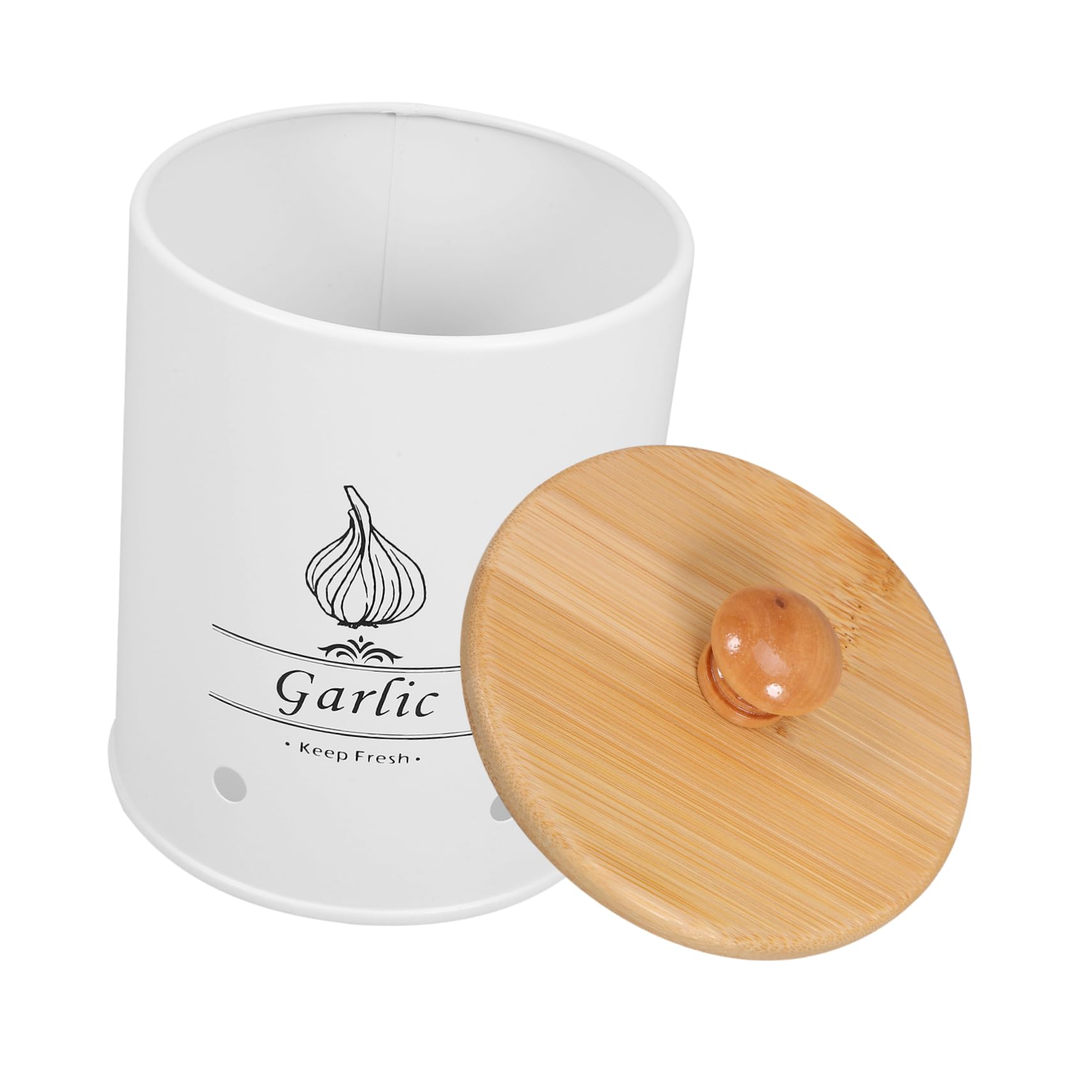 Cabilock Bamboo Garlic Jar Lid Garlic Holder for Counter Ginger Container Kitchen Storage
