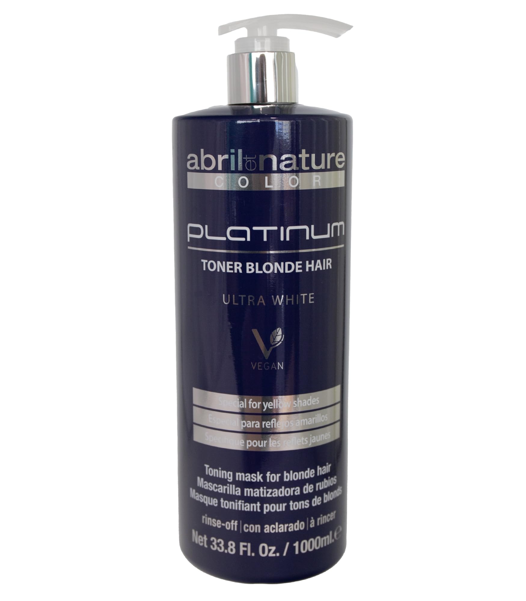abril et nature - Platinum Mascarilla Profesional - Para Cabellos Rubios, Decolorados, con Mechas y/o con Canas - Matizador Violeta - Preserva el Brillo y Color - Anti Amarillos - 1000 ml
