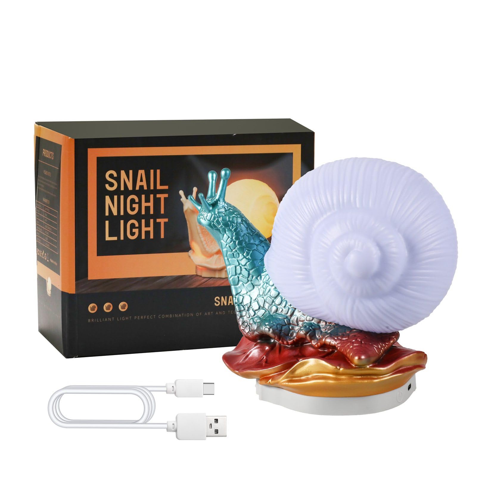 Hyuduo Schnecken Nachtlicht LED -Tischlampe für Kinderzimmer Schlafzimmer USB Powered Touch Control Dimmbar mit 7 Farbwechselmodi Warmes Weißes Licht für (Schneckenlicht)