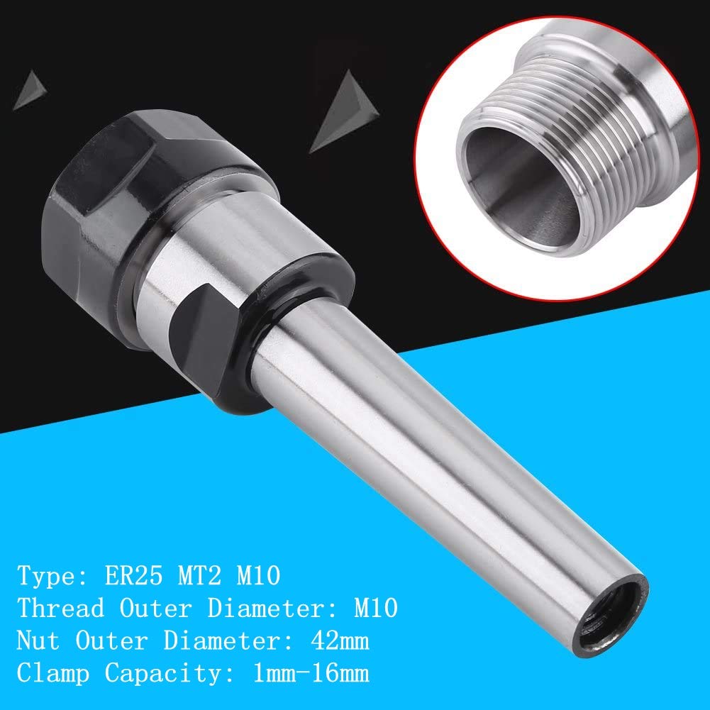 ER25 MT2 M10 Porte-mandrin, 1 mm-16 mm Porte-mandrin à pinces coniques Acier au carbone CNC Adaptateur d'arbre de fraisage utilisé sur la fraiseuse, perceuse, tour