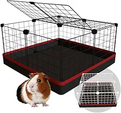 Cercado Gaiola Porquinho da Índia 60x60cm com Bandeja Higiênica Tapete Impermeável Fácil de Limpar Cercadinho Pequenos Pets (Tela Branca e Tapete Azul)