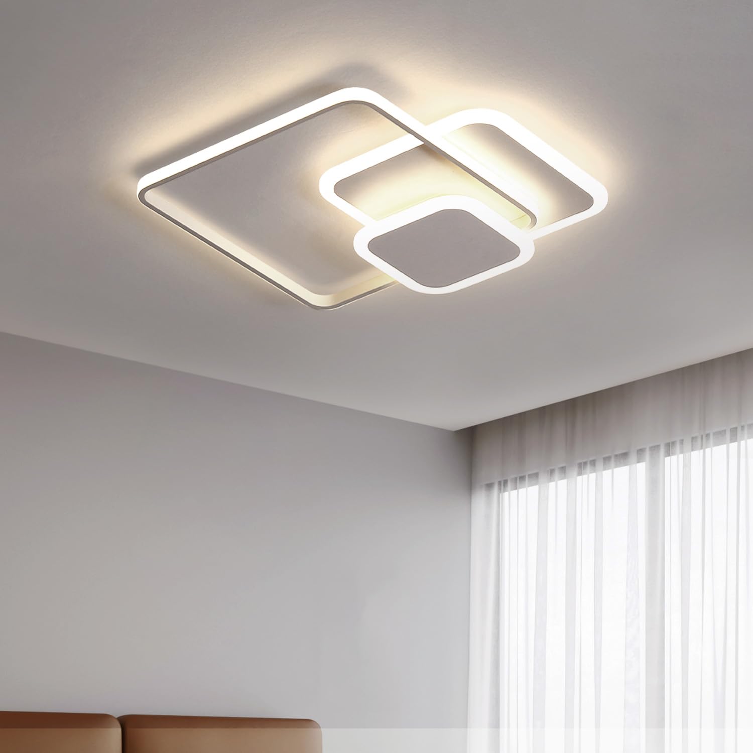 FUPE Plafoniera LED Soffitto - 43W Lampada Soffitto 4180LM Moderna a 3 Quadratische Luce Fredda 4000K per Soggiorno e Camera in Alluminio e Acrilico per Cucina Corridoio