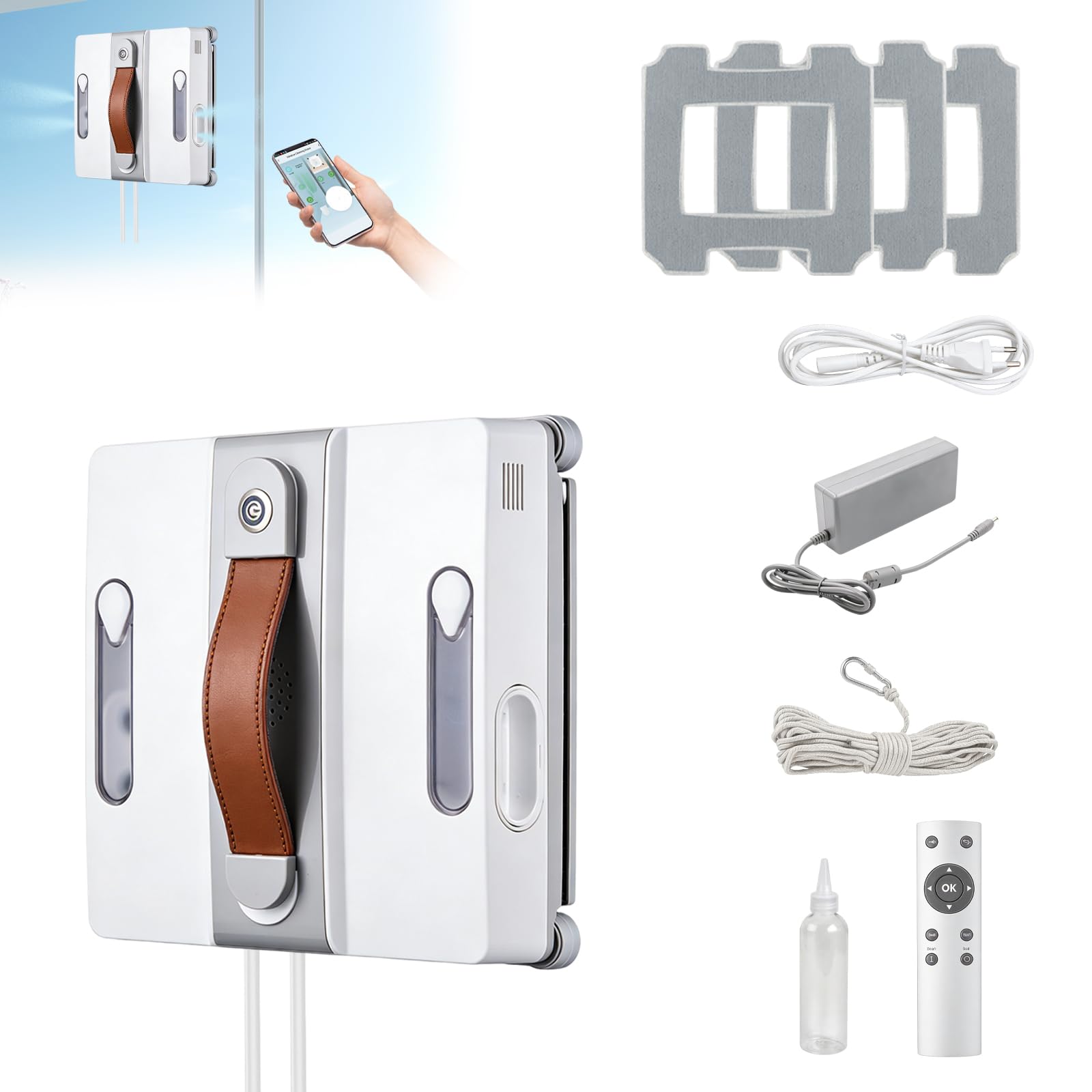 Robot Nettoyeur De Fenêtres Avec Fonction Pulvérisation, Robot Nettoyeur Vitre 7000 Pa, Robot Lave Vitre Automatique Avec Planification Intelligente Du Trajet Pour Tous Types De Fenêtres
